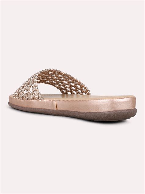 Buy Now Womens Rose Gold Casual Embellished Open Toe Flat Sandals