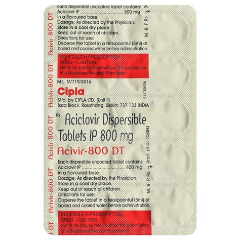 Acivir-800 DT Tablet 10's | Uses, Side Effects, Price | Apollo Pharmacy