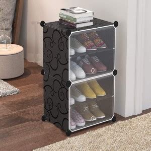 Sasimo 4-Shelf-2-Door Plastic Cubort Shoe Rack Plastic Collapsible Shoe ...
