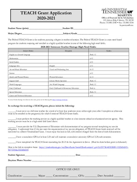 Fillable Online TEACH Grant Application 2020-2021 - UT Martin Fax Email ...