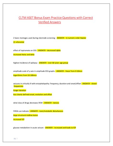 CLTM ASET Bonus Exam Practice Questions with Correct Verified Answers ...