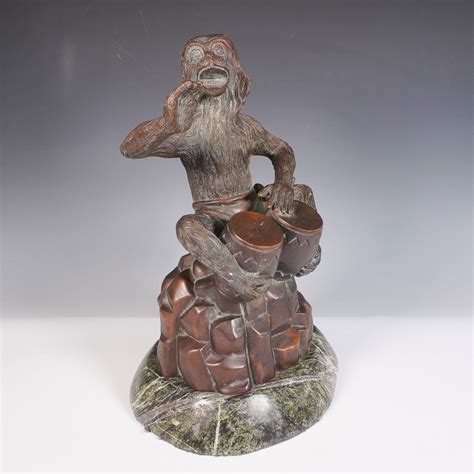 Theodore and Alexander Bronze Monkey Bongo Drummer Sculpture