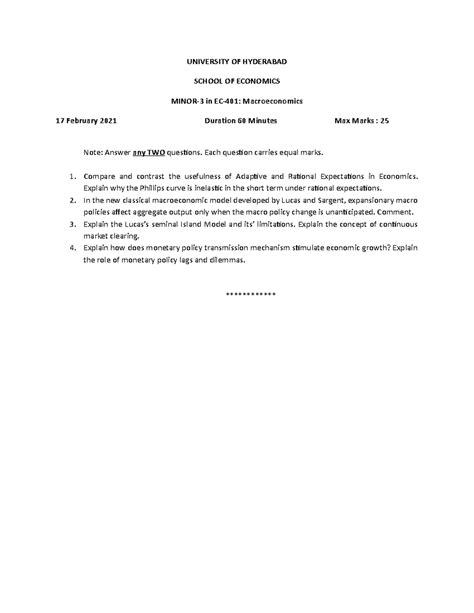 internal examination - UNIVERSITY OF HYDERABAD SCHOOL OF ECONOMICS ...