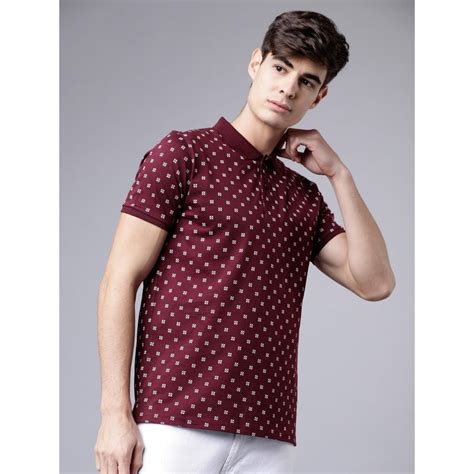 Buy HIGHLANDER Men Maroon Printed Polo T-Shirt Online