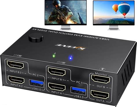 USB 3.0 HDMI KVM Switch 2 Monitors 2 Computers 4K@60Hz 2K@144Hz, EDID ...