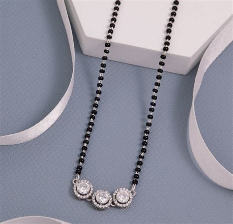 Three Stone Silver Mangalsutra – Eevee Jewels Silver