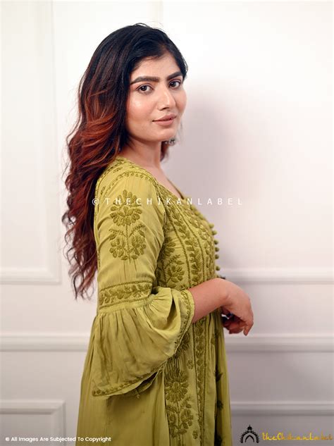 Falak Modal Chikankari Anarkali - Mehendi | The Chikan Label