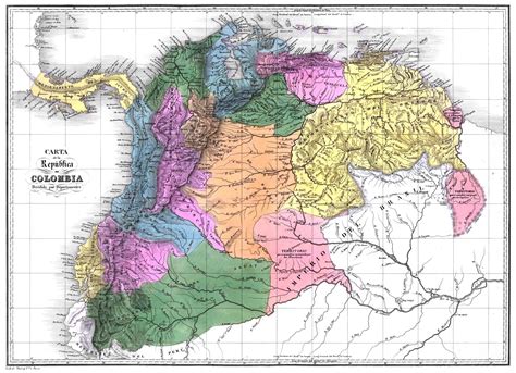 Map of Gran Colombia and its departments (1824) - Milhaud Maps