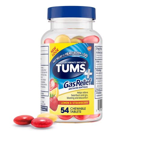 Tums+ Gas Relief, Chewy Bites Chewable Antacid Tablets, Lemon ...