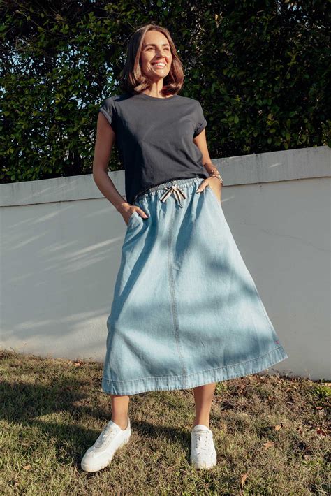Greta Light Denim Skirt - Blue Bungalow NZ