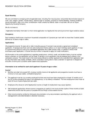 Fillable Online RESIDENT SELECTION CRITERIA Address: Fax Email Print ...