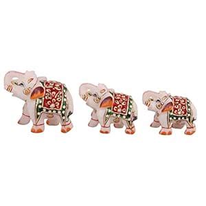 Buy Handicrafts Paradise Marble Elephants Set of 3 Pc Enamel Painted ...