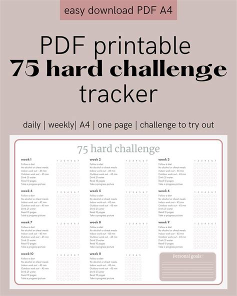 Fillable 75 Day Hard Challenge, Hard Rules PDF, Printable Progress ...