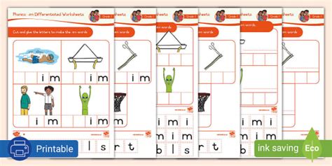 Grade 1 Phonics: -im Differentiated Worksheets