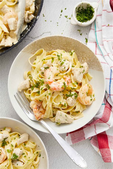 Chicken And Shrimp Alfredo | Baked Bree