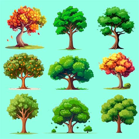 Diverse vibrant cartoon trees set | Premium AI-generated vector