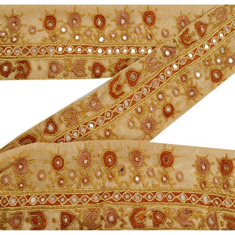 Sanskriti Vintage 1 Yd Sari Border Craft Hand Beaded Trim Sewing Cream