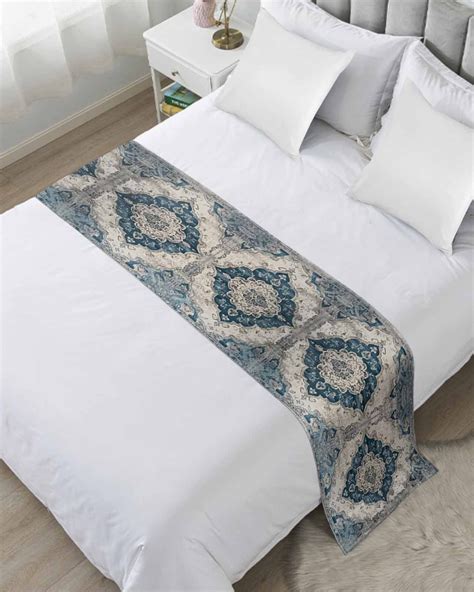 Bed Runner Scarf Queen Size, Vintage Boho Flower Stain Bed Runners ...