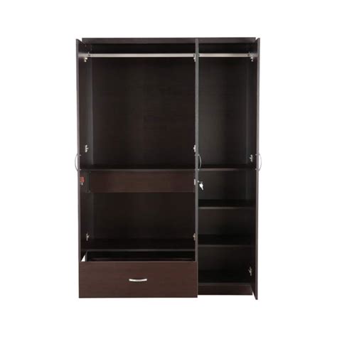 Walnut Colour 3 Door Wardrobe With 2 Drawers , Shelves And Hanging Spa ...