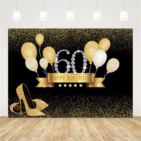 Happy 60th Birthday Backdrop Glitter Gold Sixty Photo Background 7x5ft ...