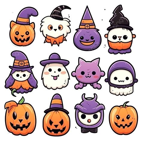 Happy Halloween Doodle Stickers Set With Cute Cartoon Characters Vector ...