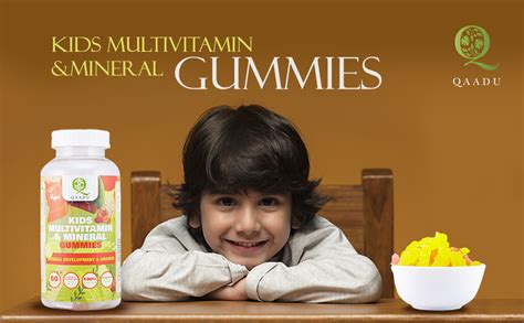 Qaadu Kids Multivitamin Gummies | 60 Gummies | Vitamins A, C, D, E, B12 ...