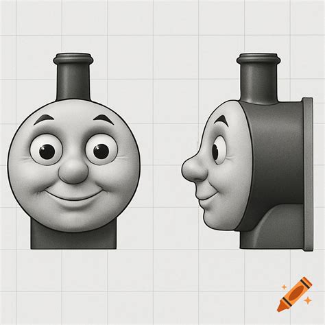 Front and side orthographic views of Thomas the Tank Engine's face on a ...