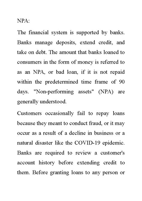 NPA 2 - best for economics - NPA: The financial system is supported by ...
