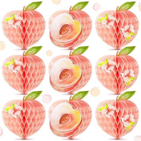 9 Pcs Peach Birthday Party Decorations Peach Honeycomb Centerpieces ...