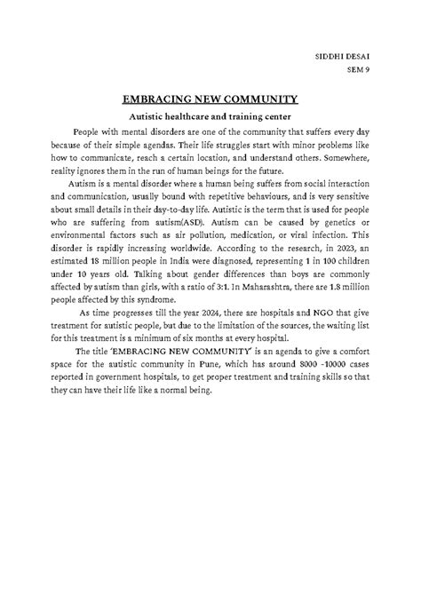 SIDDHI DESAI SEM 9: Embracing NEW Community for Autistic Care - Studocu