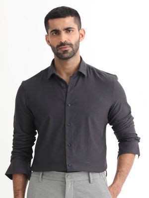 Buy Rare Rabbit Me Dark Grey Solid Shirt Online