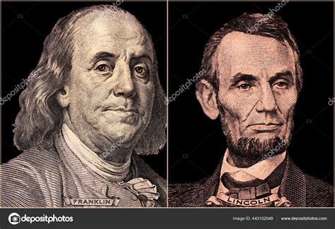 Portrait Presidents Benjamin Franklin Abraham Lincoln — Stock Editorial ...