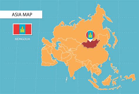 mapa de mongolia en asia, iconos que muestran la ubicación y las ...