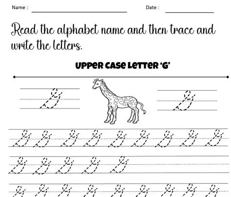 Uppercase Cursive Letter G Writing Worksheet