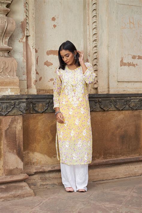 Eliza women chikankari georgette kurta with inner (Set of 2 ...