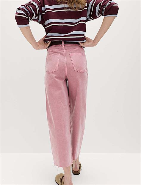 Buy High Waisted Wide Leg Cropped Jeans at Marks & Spencer