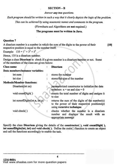 Computer Science (Theory) 2015-2016 (Science) ISC Class 12 question ...