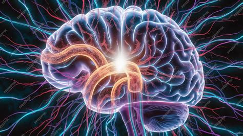 A realistic 3D model of the human brain with neural connections lit up ...