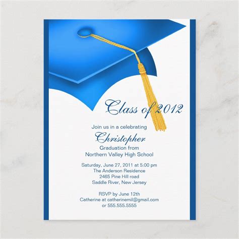 Trendy Blue Grad Cap Graduation Party Invitation | Zazzle | 학사모