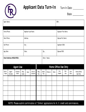 Fillable Online Applicant Data Turn-In - Farm amp Ranch Healthcare Fax ...