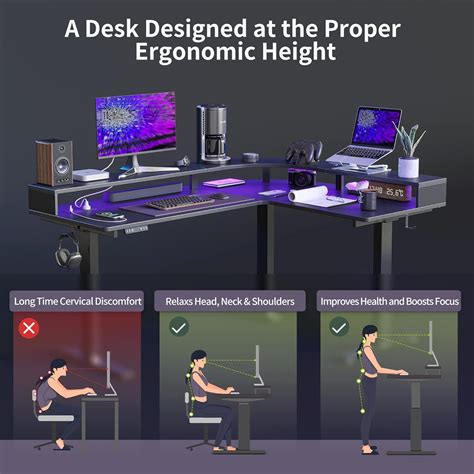 Buy FEZIBO Triple Motor L Shaped Standing Gaming Desk with LED Strip ...