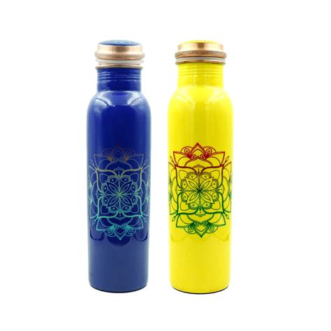 Divian Combo Mandala Printed Copper Water Bottle,100% Pure, Set of 2 ...