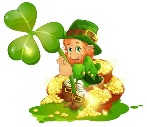 Saint Patrick's Day Leprechaun with Pot of Gold and Shamrock PNG ...