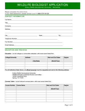 Fillable Online wildlifecenter pr erau Wildlife biologist application ...