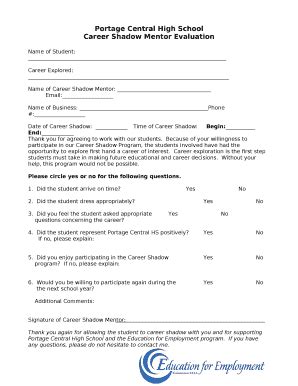 Career Shadow Mentor Evaluation Doc Template | pdfFiller