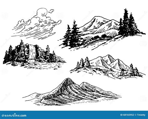 Hand-drawn Mountain Illustrations Stock Vector - Illustration of outdoor, hill: 68165952