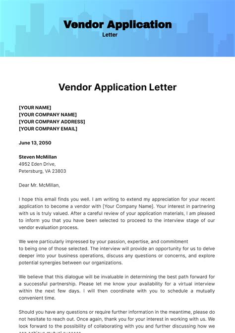 Free Vendor Application Letter Template to Edit Online