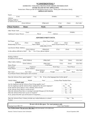 Confidential Domestic Violence Protection Order Ination Doc Template ...