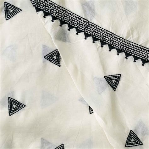 Pure Cotton Cream With Black Triangle In A Triangle Embroidered Fabric ...