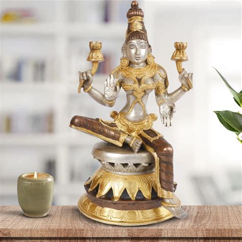 Buy Kartique Brass Goddess Maa Laxmi Idol in Blessing Posture Statue ...
